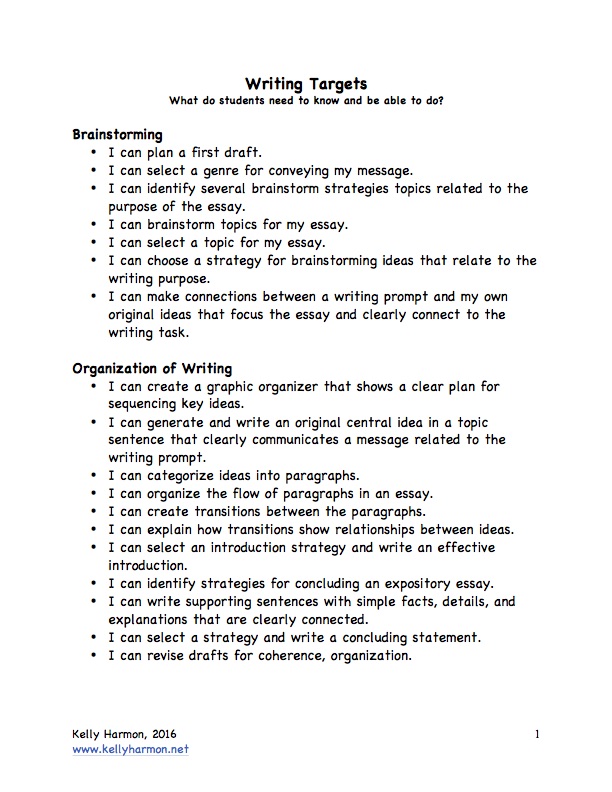 Learning Targets for Writing